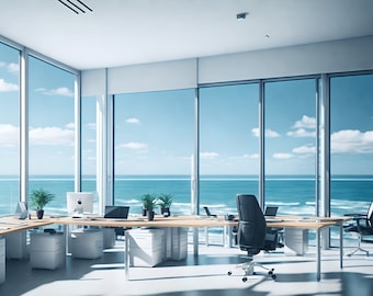 Ocean View Modern Office | Backdrop | Zoom Virtual Background | Office | Microsoft Teams | Facebook | WebEx | Skype | Google Meet
