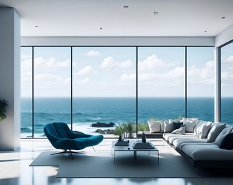 Ocean View Living Room | Backdrop | Zoom Virtual Background | Office | Microsoft Teams | Facebook | WebEx | Skype | Google Meet