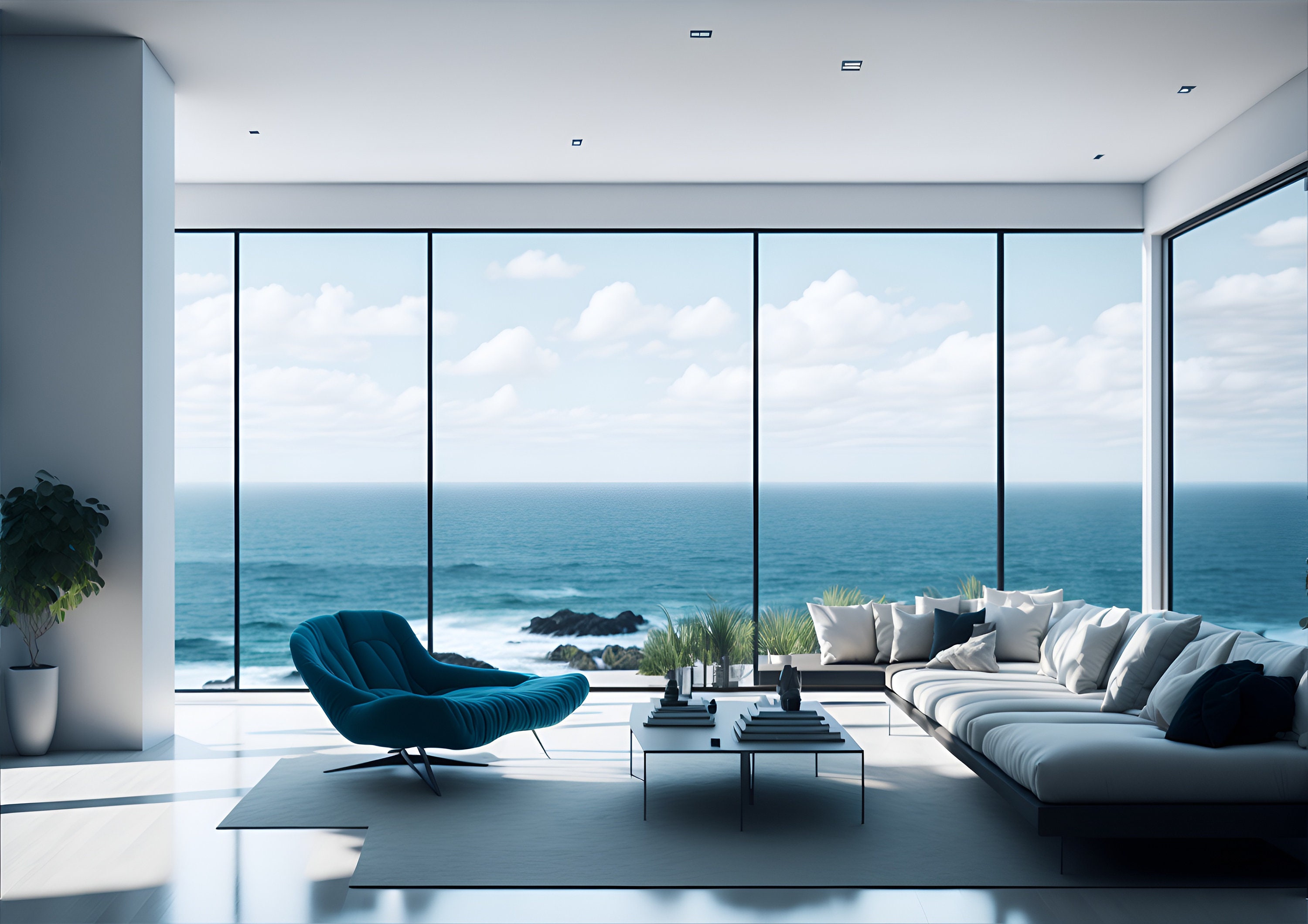 Ocean View Living Room Backdrop Zoom Virtual Background Office