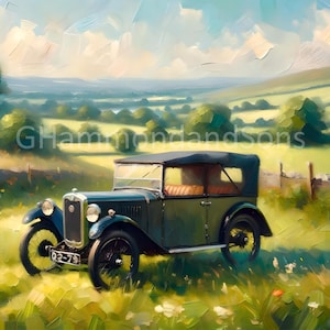 Austin Seven Austin 7 Countryside Vintage Car Impressionistic Style Oil Painting digital print - A3 landscape - PNG file - Digital download