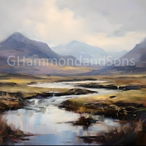 Scottish Highlands Impressionistic Style Oil Painting digital print - A3 landscape - PNG file - Digital download