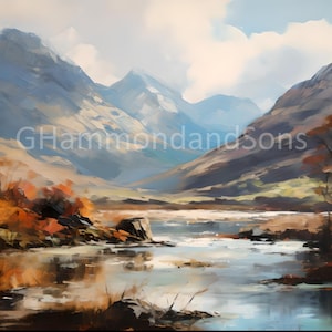 Scottish Highlands Impressionistic Style Oil Painting digital print - A3 landscape - PNG file - Digital download