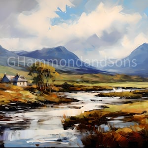Scottish Highlands Impressionistic Style Oil Painting digital print - A3 landscape - PNG file - Digital download