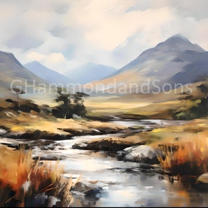 Scottish Highlands Impressionistic Style Oil Painting digital print - A3 landscape - PNG file - Digital download