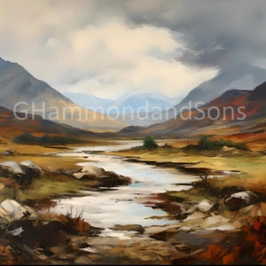 Scottish Highlands Impressionistic Style Oil Painting digital print - A3 landscape - PNG file - Digital download