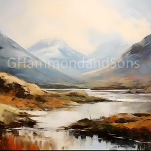 Scottish Highlands Impressionistic Style Oil Painting digital print - A3 landscape - PNG file - Digital download