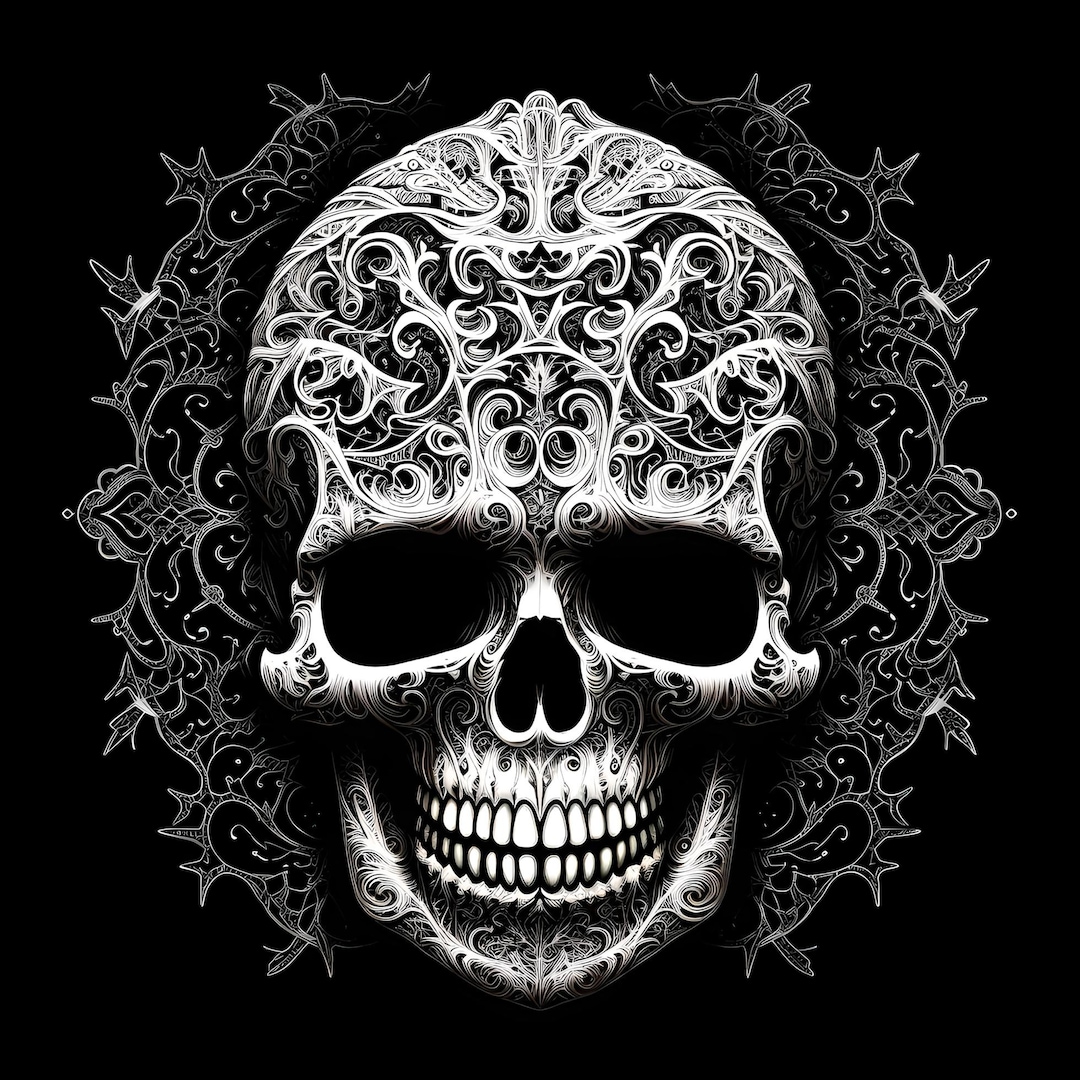 Gothic Halloween Black and White Skull Design - PNG File - Digital ...
