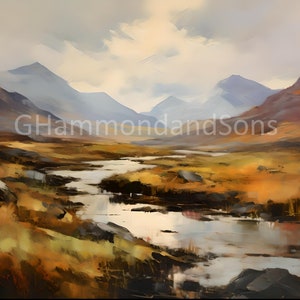 Scottish Highlands Impressionistic Style Oil Painting digital print - A3 landscape - PNG file - Digital download