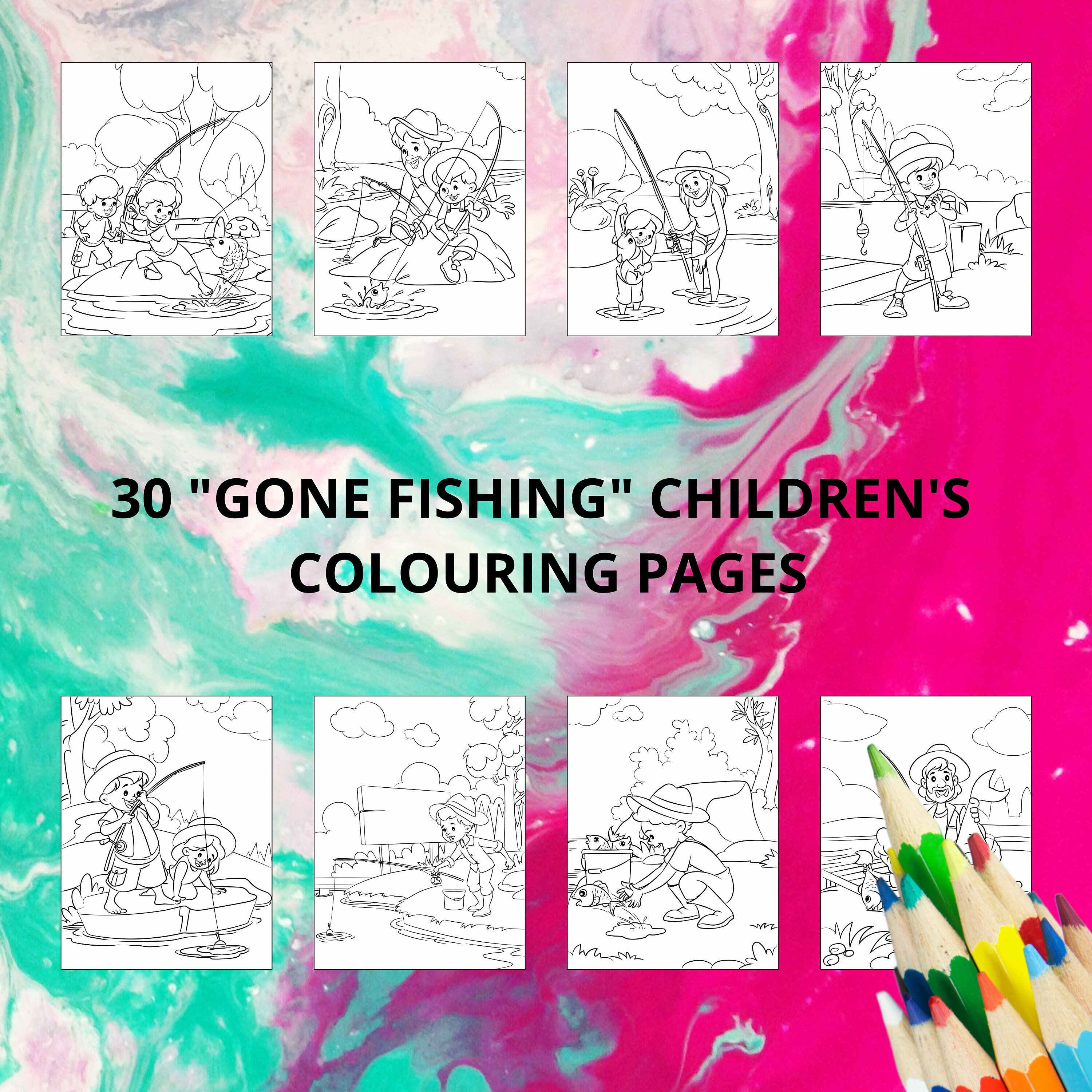 Kids' Gone Fishing Coloring Book 30 PNG Files, Instant Download ...