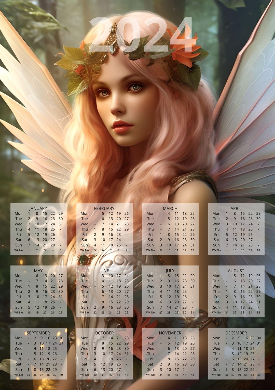 2025 A4 Yearly Calendar Fairy Printable Instant Download Etsy