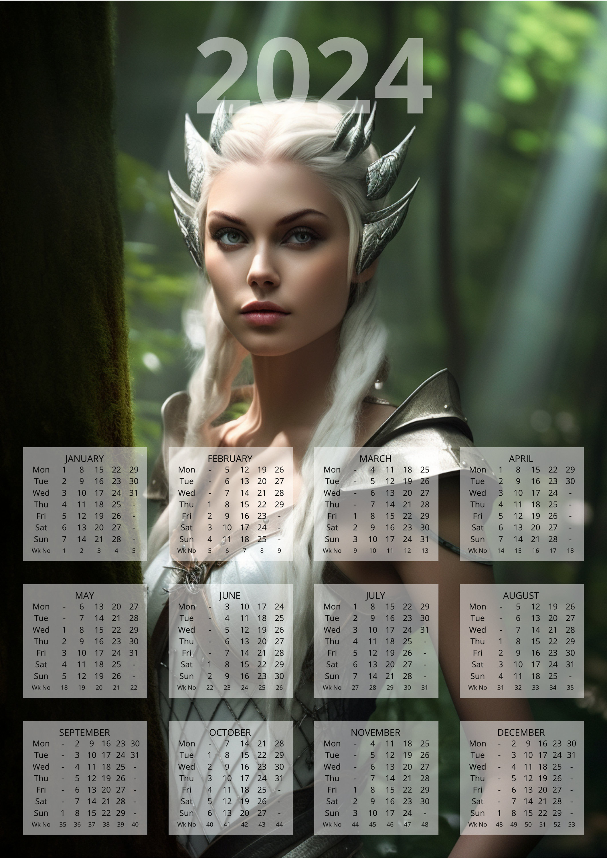 2024 A4 Yearly Calendar Printable Instant Download Etsy
