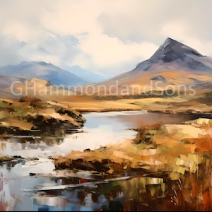 Scottish Highlands Impressionistic Style Oil Painting digital print - A3 landscape - PNG file - Digital download