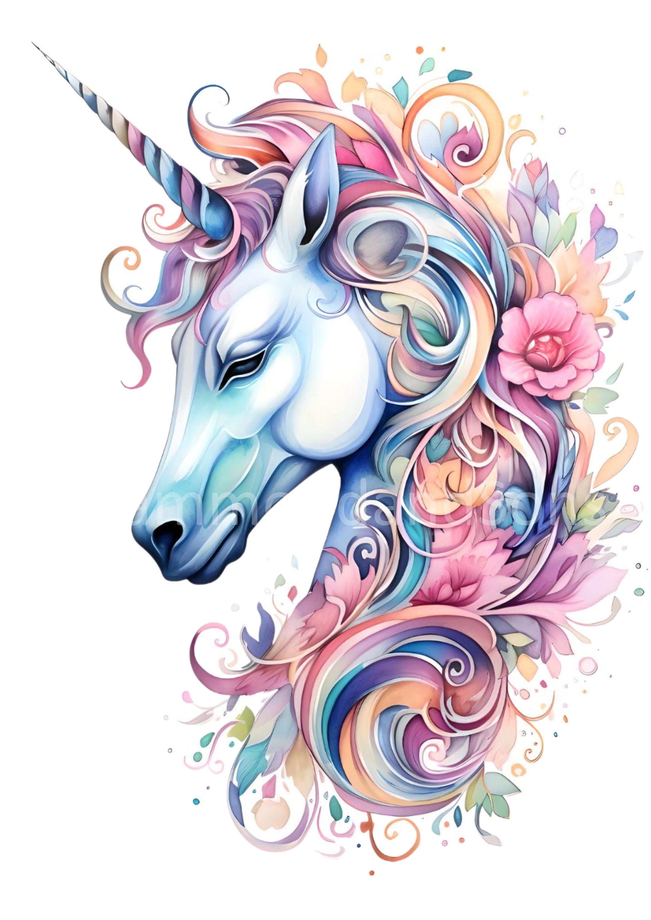 Unicorn Portrait, Art Print, Digital Download A3 PNG Ideal for Horse ...