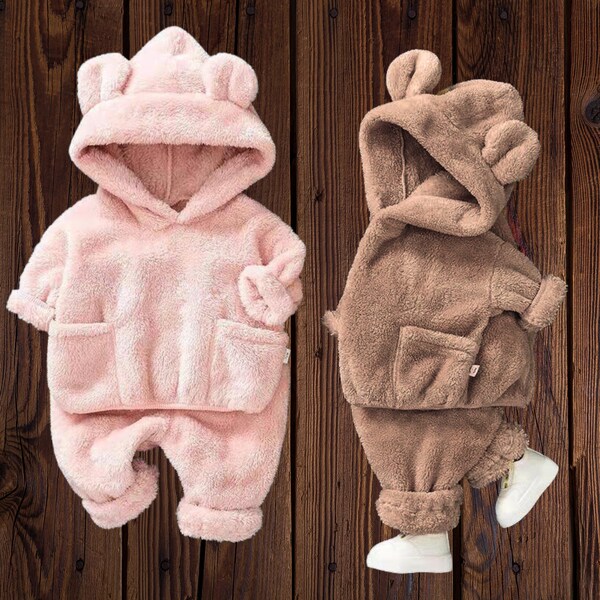 Cozy Woolen Bear Hoodie Suits for Kids | Kids Winter Wear | Kids Winter Tracksuit | 2-Piece Suit Teddy Bear Suit | Bear Hoodie