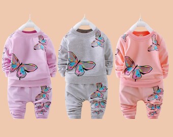 Girls Butterfly Tracksuit Set, Toddler Tracksuit, Cotton & Polyester, Ages 12M-4Y, Tracksuits For Girls