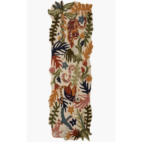 Cassia floreale Tappeto multicolore trapuntato a mano per la casa, tappeto con stampa animalier, regalo per la nuova casa, arredamento per