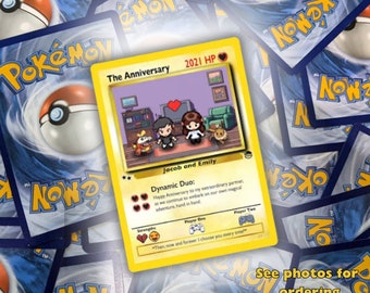 Regalo di carte Pokemon olografiche personalizzate per l'anniversario per lui o per lei, matrimonio o biglietto di San Valentino