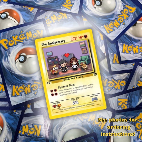 Aangepaste holografische verjaardag Pokemon Card cadeau voor hem of haar, bruiloft of Valentijnskaart