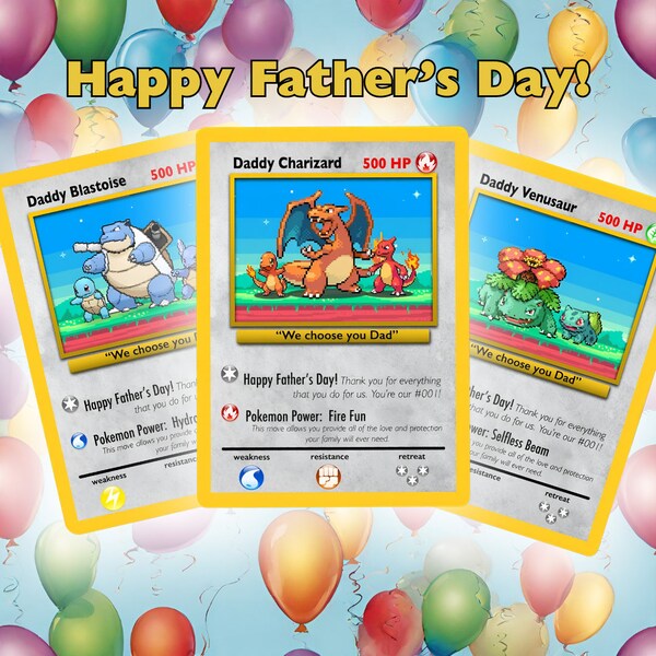 Pokémon Father’s Day Card, Custom Pokemon Card, Boyfriend Gift, Girlfriend Gift, Custom Pokemon Present. Gifted for all gamer lovers