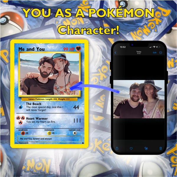 Custom Pokemon Card, Holographic, Turn You or a loved one into a Custom Pokemon Card, Personalized Poke Card, Gift for Him, Fathers Day Gift
