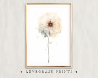 Dandelion Wall Art, Dandelions Printable, Bathroom Wall Art, Watercolor Dandelion, Dandelion Seeds, Zen Art Wall art, Inspiring Wildflower