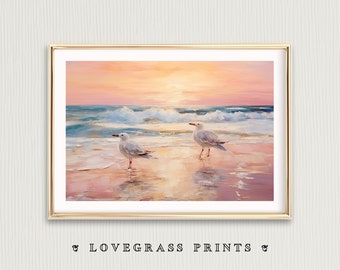 Digitale print zeemeeuw, vintage rustige digitale print, antieke vogelafdrukken, schilderachtige kunst, downloadbare kunstwerken, kustesthetiek, stranddecor