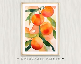 Peach Printable Wall Art, Watercolor Terracotta Peaches Abstract Painting For Boho Home Decor, Peach Print Gift, Fruit Art Painting Print