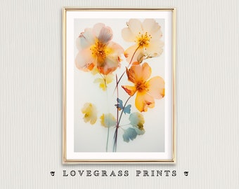 Pressed Flower Wall Art, Printable Flower Art, Dried Flower, Pressed Flower, Rustic Floral Prints, Pressed Flowers Art, Botanical Home Decor
