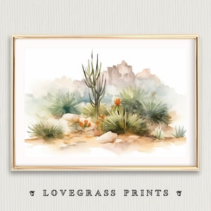 Yucca Printable Art, Desert Landscape Print, Watercolor Cactus Wall Art, Joshua Tree, Cactus Photography, Cacti Wall Decor, Desert Decor