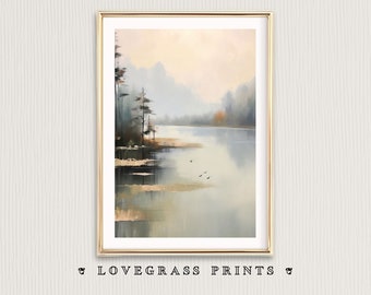 Lake Printable Art, Lakeside Wall Art, Vintage Digital Water Downloadable Art Print, Gift for Lake House Wall Decor, Lake Fine Art