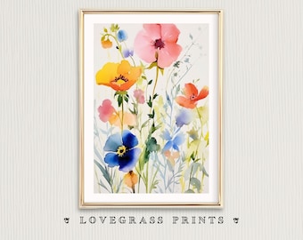 Stampa artistica di fiori pressati, stampe floreali rustiche, fiori secchi, fiori pressati, fiori pressati stampabili, fiori botanici acquerellati, regalo