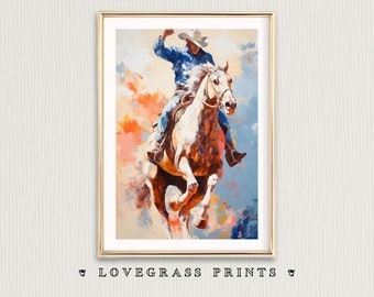Cowboy Printable Wall Art, Cowboys Painting, Cowboy Digital Art, Western Cowboy Abstract, Rustic Decor For Wild West Enthusiasts