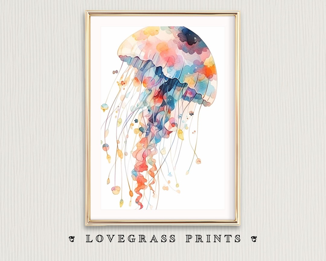 Jellyfish Wall Art, Jellyfish Printable, Modern Beach Art, Jellyfish