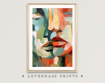 Kiss Printable Wall Art, Two Faces Kissing Abstract Painting, Kisses Digital Art Print, Romantic Wall Decor, Love-Inspired Home Decor
