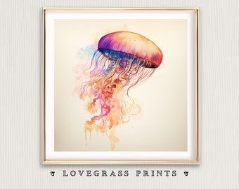 Jellyfish Digital Art Print, Jellyfish Wall Art, Printable Jellyfish, Boho Beach Decor, Jellyfish Modern Beach Art, Jellyfish Print