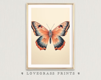 Arte de pared imprimible de mariposa vintage, colores de terracota para decoración del hogar boho, pintura de la naturaleza de la mariposa monarca, mariposas de acuarela