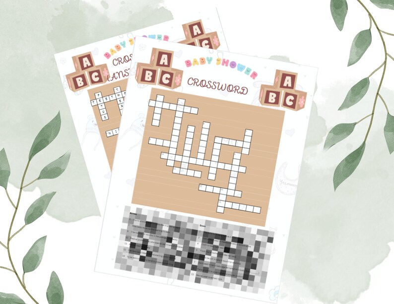 Baby Shower Crossword Puzzle Etsy
