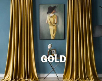 Velvet Curtains Gold Elegant Curtains/Blackout Velvet Curtains/Drapes for Living Room Bedroom Decor