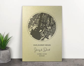 Personalisierte metallisierte Wandkunst. Gold / Messing Jahrestag Geschenk. Personalisierte Karte