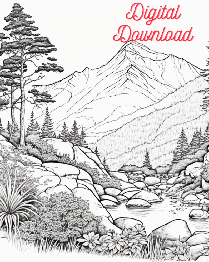 20 Printable Landscape Adult Coloring Pages PDF and - Etsy