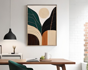 Boho Abstract Wall Digital Art Prints, Boho Wall Decor, Mid Century, Zwart, Beige, Groen, Terracotta, Boho Wall Art