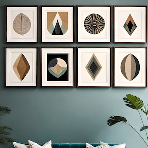 Boho Abstrakte Wand Digitale Kunstdrucke, Boho Wand Dekor, 8er Set Digitaldrucke, Mid Century, Schwarz, Beige, Grün, Terrakotta, Boho Wandkunst