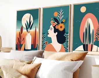 Boho Abstract Wall Digital Art Prints Boho Wall Decor Set of - Etsy