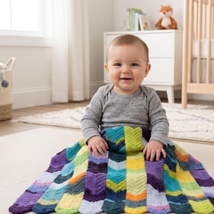 Crochet Chevron Blanket Pattern, Textured Striped Afghan PDF, Super Bulky Yarn Throw (Digital Download)