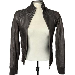 Blouson aviateur en cuir marron vintage Y2K - XXS