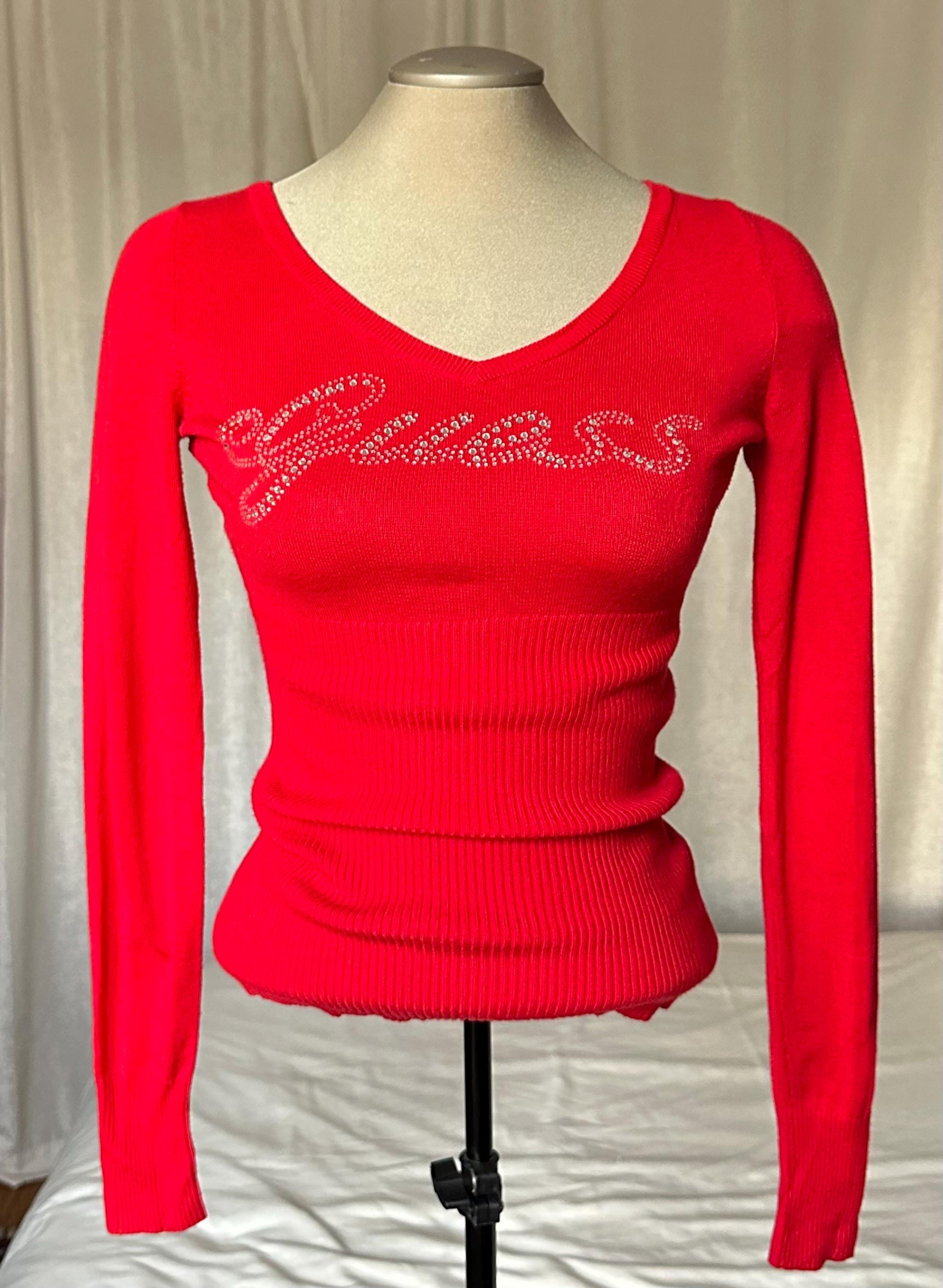Vintage Y2K Guess Long-sleeve Knit Top With Rhinestones - XS