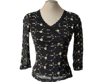 Vintage 2000’s Black Floral Embroidered Top - Small