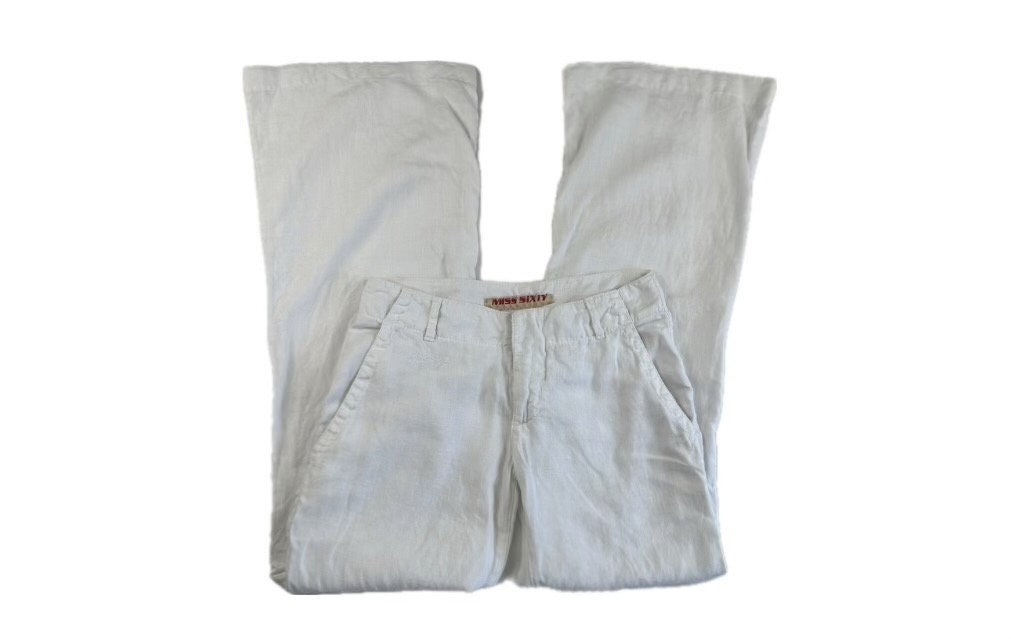 パンツ 00s gray linen cropped wide pants y2k Vintage Y2K White Linen Low Rise Pants by Miss Sixty - 24