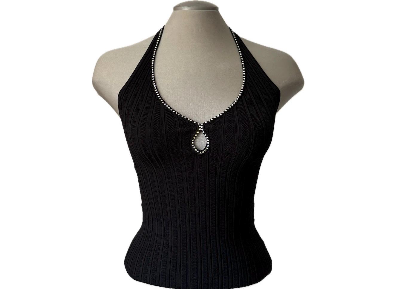 ○様　DIANTE Rhinestone halter neck tops SANDRO Black Halter Top With Rhinestone Details - Small - Etsy