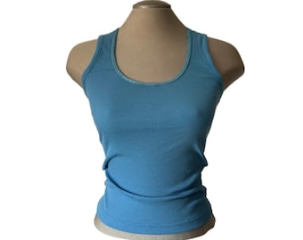 Vintage Y2K Blaues Tank Top mit Paillettenborte